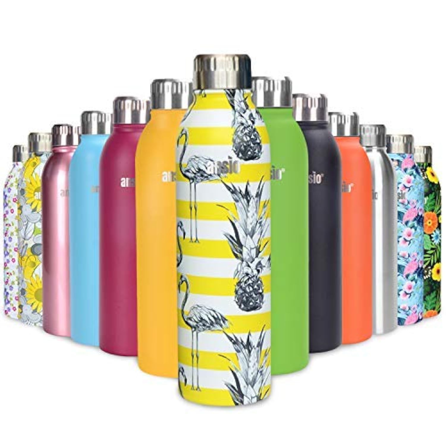 ANSIO Water Bottle,Vacuum Flask & Stainless Steel Water Bottle Double Walled Insulated Drinks Bottle Hot & Cold BPA Free Outdoor Sports Camping Hiking Cycling (500 ML, Pattern Flemingo)