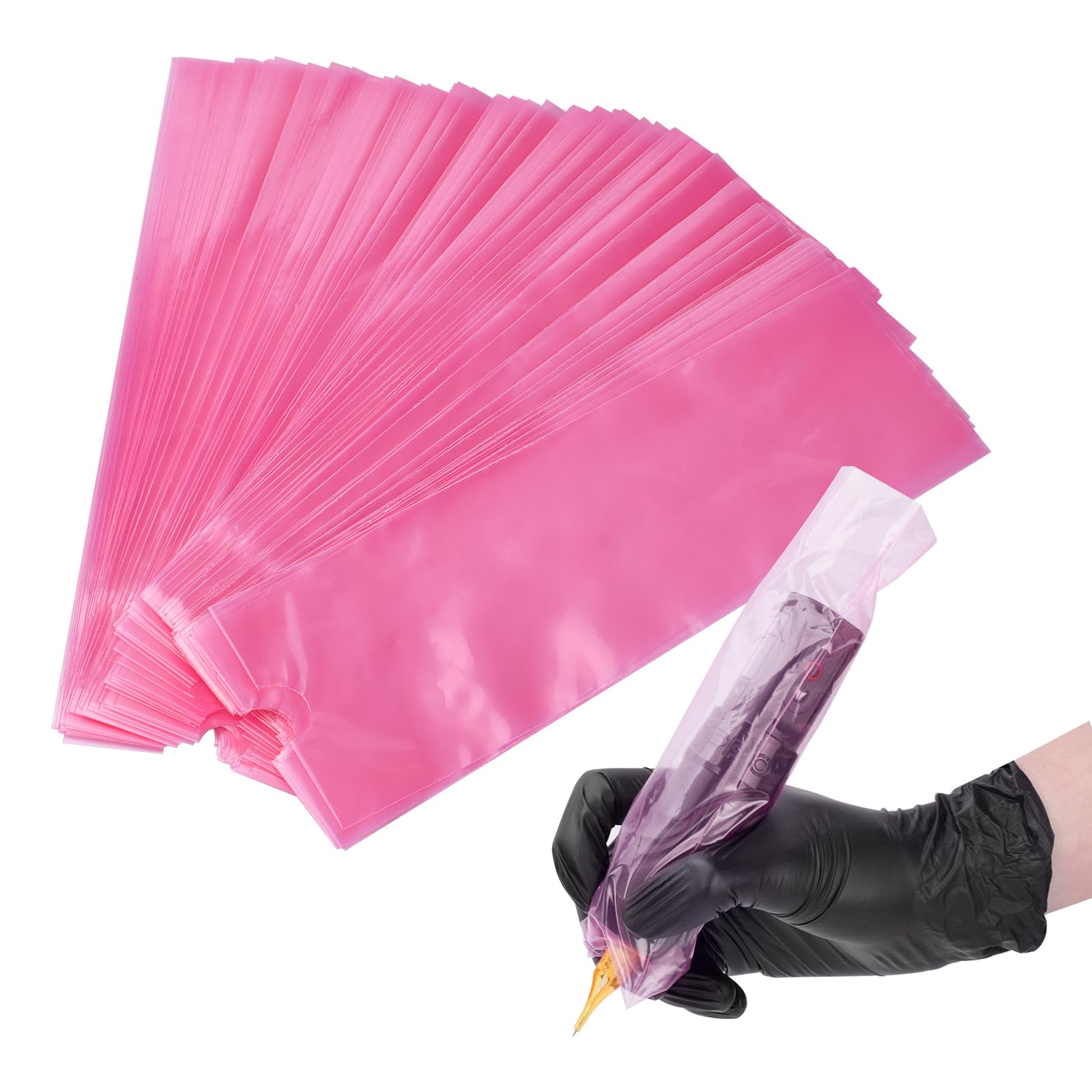 ATOMUS 200pcs Pink 7.8 * 2.6in Disposable Tattoo Pen Machine Bags Large Tattoo Pen Cover Bags for Wireless Tattoo Pen Machine Accessories