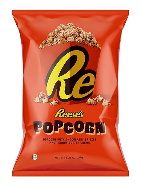 REESE’S POPCORN, 5.25OZ GROCERY SIZED BAG, POPCORN DRIZZLED...