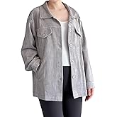 Minibee Women's Corduroy Jacket Long Sleeve Shacket Button Down Shirts Casual Coats Tops with Side Pockets