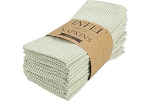 INFEI Narrow Striped Cotton Linen Blended Dinner Cloth Napkins - Set of 12 (40 x 30 cm) - for Events & Home Use (Green)