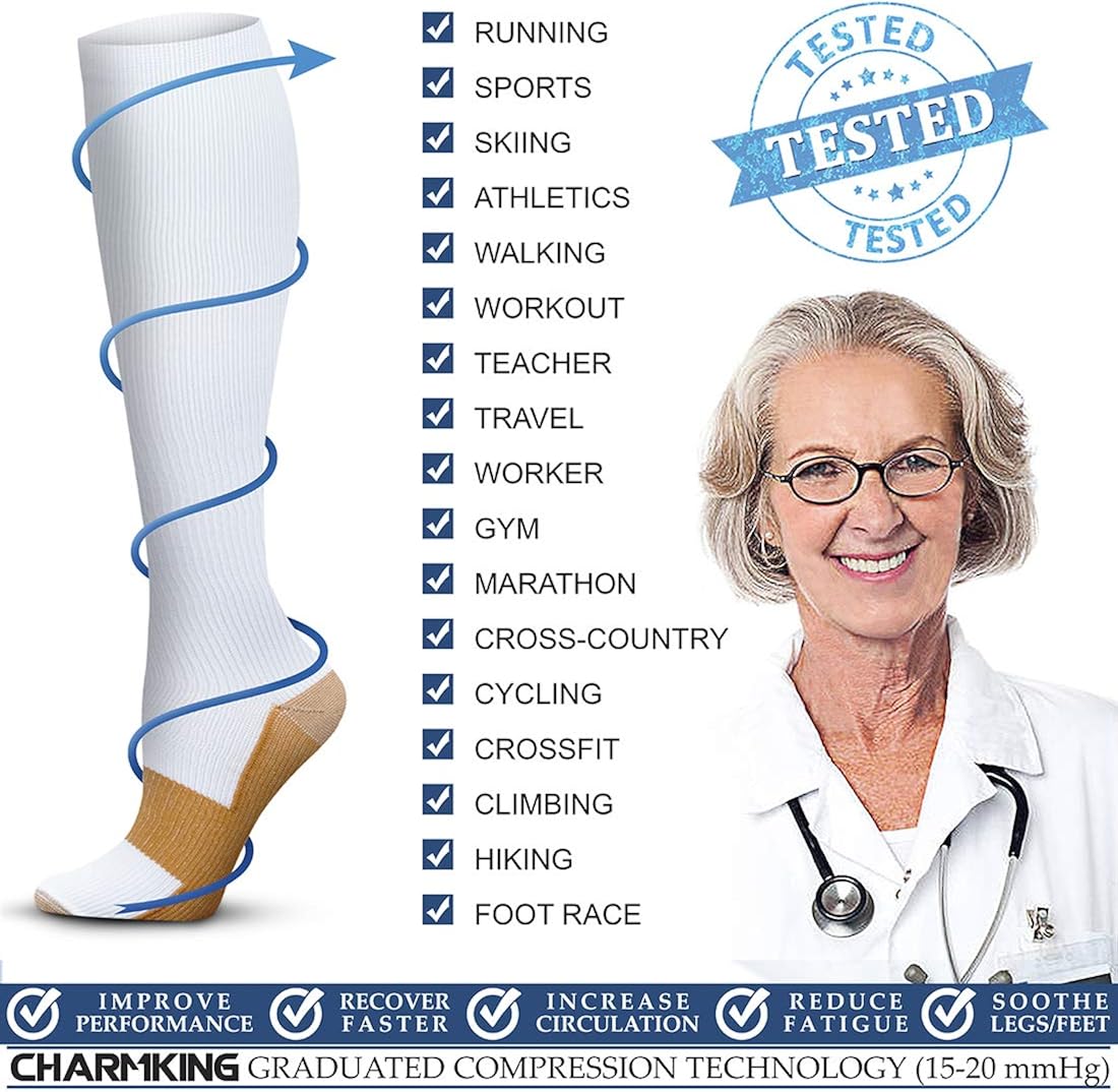 Copper Compression Socks (3 Pairs) 15-20 mmHg is Best Athletic & Daily for Men & Women, Running, Flight Travel, Climbing: Clothing