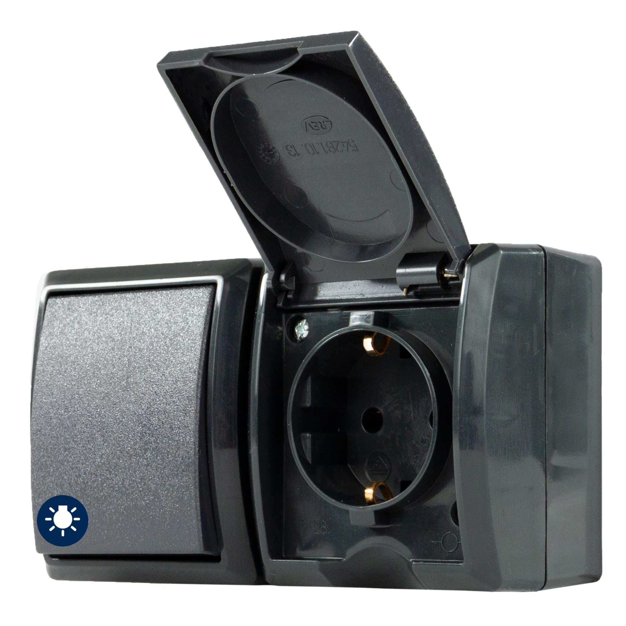 REV AquaForm, socket - A/W switch combination, IP44, two-pole, surface-mounted, anthracite