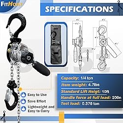 FITHOIST Chrome Plated Mini Chain Hoist 1/4 ton