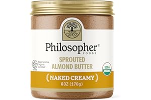 Philosopher Foods - Organic Naked Creamy Sprouted Almond Butter - 6 oz - Stone Ground Regenerative Organic Crunchy Almond Nut Butter No Sugar Added