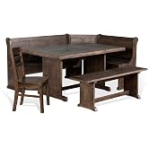 Pemberly Row Farmhouse Wood Kitchen Corner Breakfast Dining Nook Set with Table, Reversible Bench, Chair and Hidden Storage in Tobacco Leaf