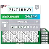 Filterbuy 24x24x1 Air Filter MERV 8 Essential Dust & Allergy Defense (6-Pack), Electrostatic Pleated HVAC AC Furnace Filters Replacement, Made in USA (Actual Size: 23.38 x 23.38 x 0.75)