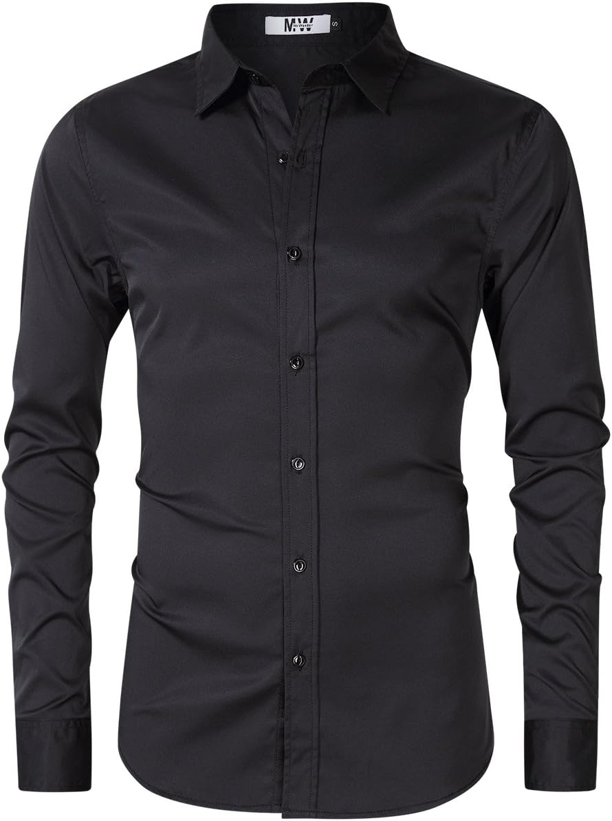 KUULEE Mens Dress Shirt Button Down Shirts Casual Slim Fit Bamboo Fiber Elastic Office Wedding Working Shirt