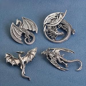 4pcs Vintage Viking Dragon Brooch Animal Lapel Pin Daily Decoration Jewelry | Antique-finish dragon pins, sturdy metal constr