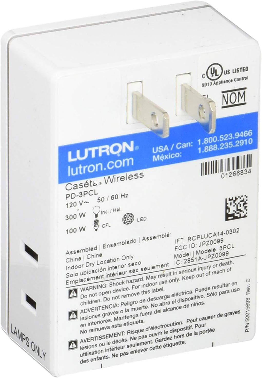 Lutron Caseta Smart Home Plug-in Lamp Dimmer Switch, Works with Alexa, Apple HomeKit, and The Google Assistant | PD-3PCL-WH | White - - 
