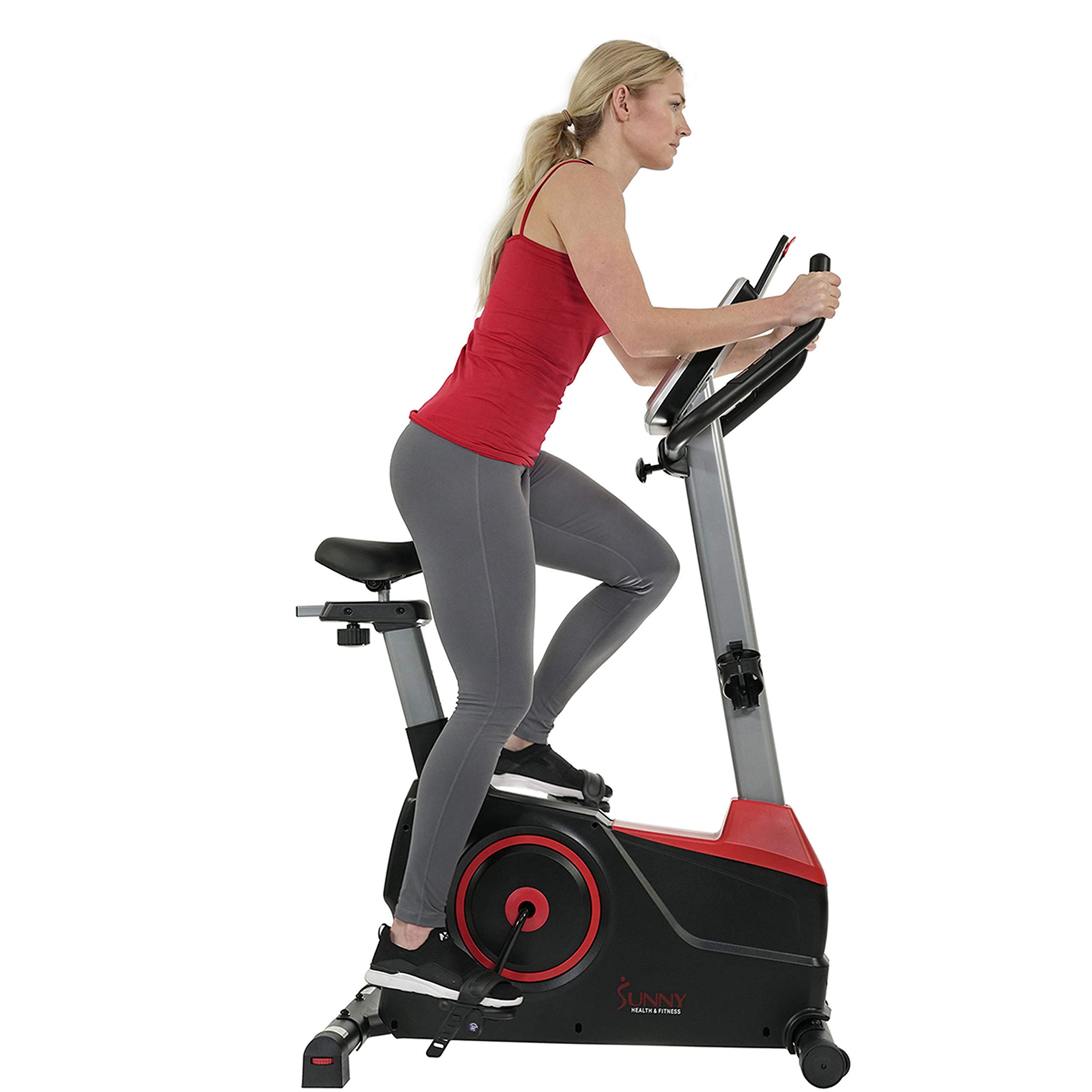 Sunny Health & Fitness Evo-Fit Stationary Upright Bike with 24 Level Electro-Magnetic Resistance - SF-B2969 Black/Red