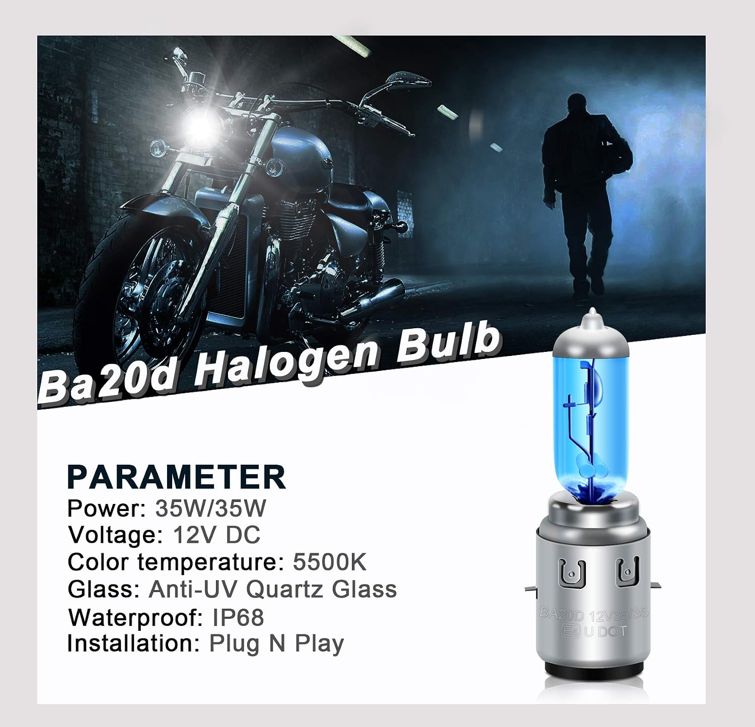 WinPower Ba20d S2 35/35W 12V Motorcycle Bulb Halogen Headlamp 5000K Warm White Super Bright Hi/Lo Dual Headlight Lamp Light, 2 Pieces - Image 3
