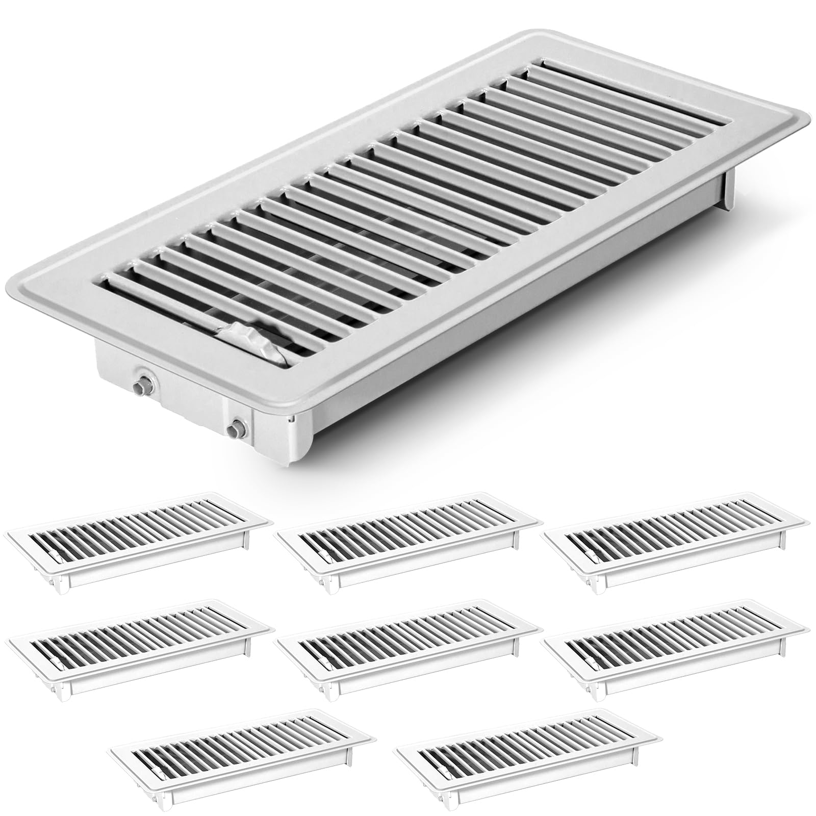Photo 1 of 1 PCS Floor Vents Floor Registers 4x10 inch, Heavy Duty Metal Heat Air Vent Covers 4 X 10 with Rust Proof Finish for Home Office Wall Floor Registers Grilles & Vents (1, White, 4x10 Inches)