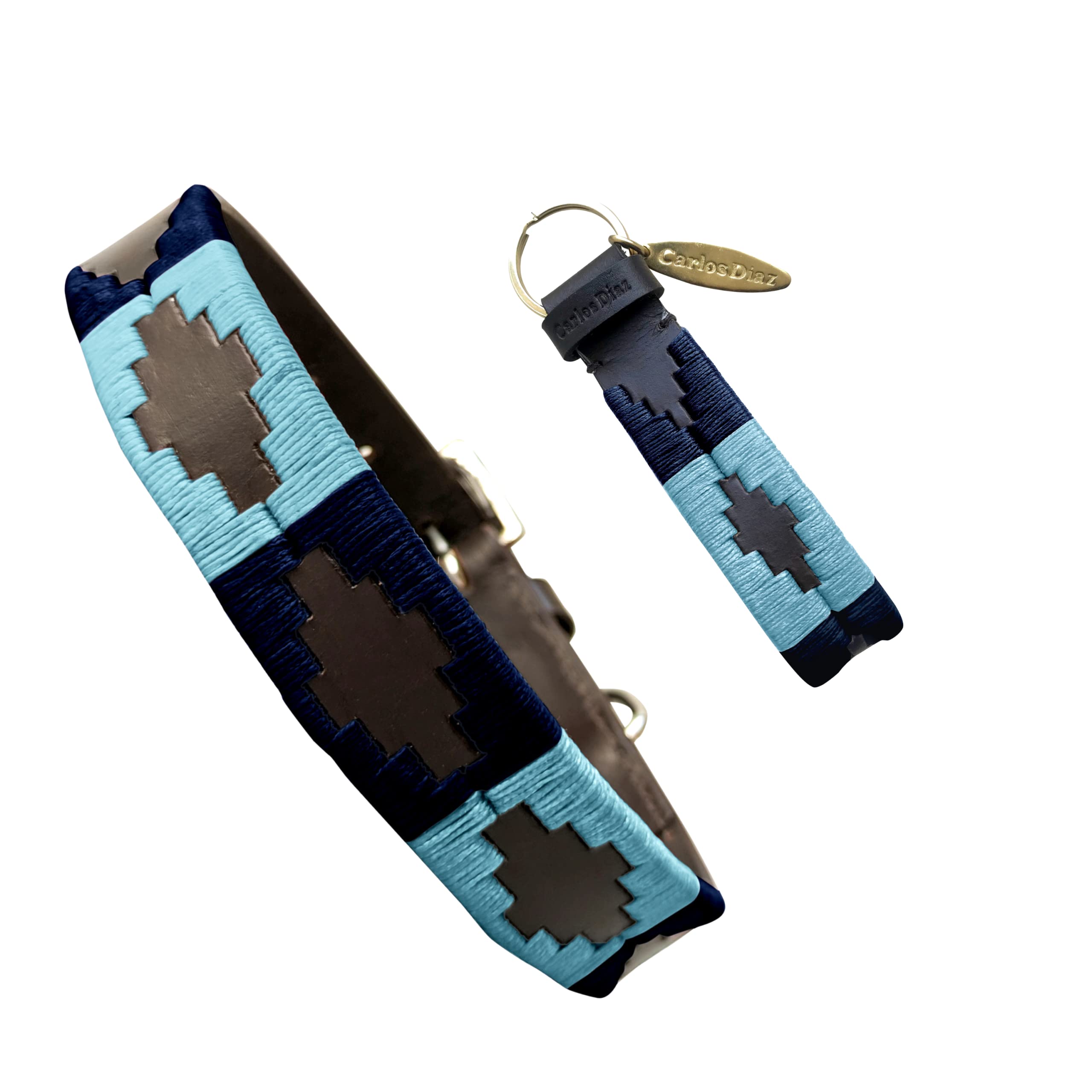 Carlos Diaz Genuine Leather Waxed Embroidered Polo Dog Collar XXS