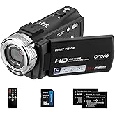 ORDRO Camcorders HDV-V12 HD 1080P Video Camera Recorder Infrared Night Vision Camera Camcorders with 16G Memory Card and 2 Batteries