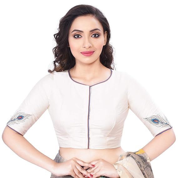 Women's Cotton Tussar Embroidered Blouse (D-1005380-White)