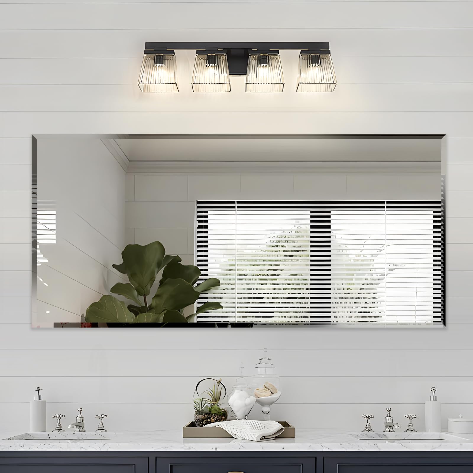 Photo 1 of LAMCHMOR 60x28 Inch Bathroom Mirror Frameless Beveled Edge Rectangle Wall Mirror Explosion Proof and Shatterproof Bathroom Vanity Mirror Wall Mounted Hang Firmly (Horizontal or Vertical)