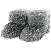Urmycos Girls Winter Faux Fur Ankle Boots Fluffy Furry Flat Snow Boots