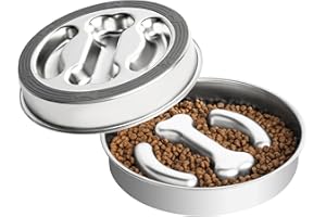 Vannon Stainless Steel Slow Feeder Dog Bowls Non-Slip Slow Feeding Dog Bowl Metal Dog Food Bowl That Slow Down Eating Anti-Choking Puzzle Dog Food Bowls for Small Medium Dogs, 4 Cups, Bone Shape