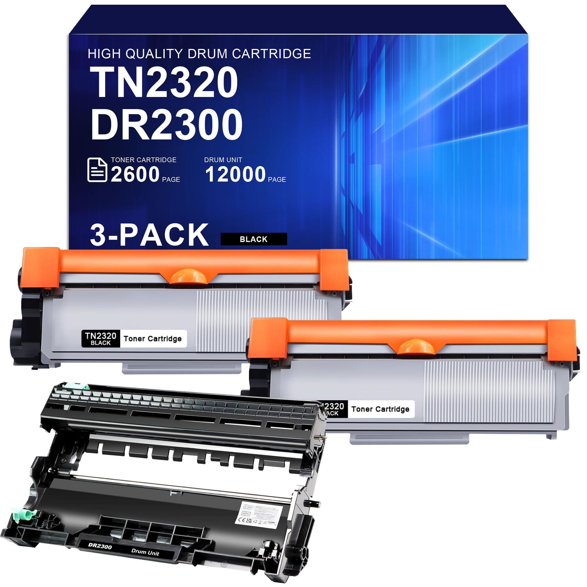 Office ink toner Compatible with DR2300 Drum Unit & 2 TN2320 Toner Cartridges for Brother HL-L2300D HL-L2340DW HL-L2360DN HL-L2365DW DCP-L2500D DCP-L2520DW MFC-L2700DW MFC-L2720DW MFC-L2740DW