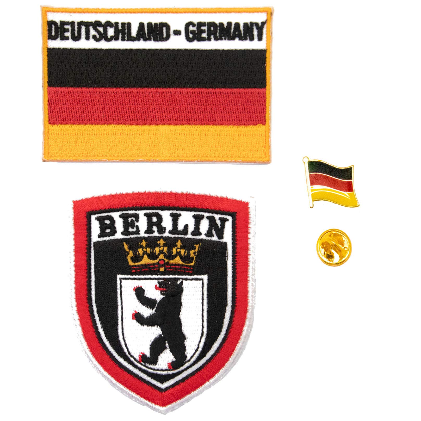 A-ONE 3 PCS Pack- Berlin Shield Patch + Germany Flag Patch + Germany Flag Badge, Colorful Needle Patches Easily Attach on Bags and Pants