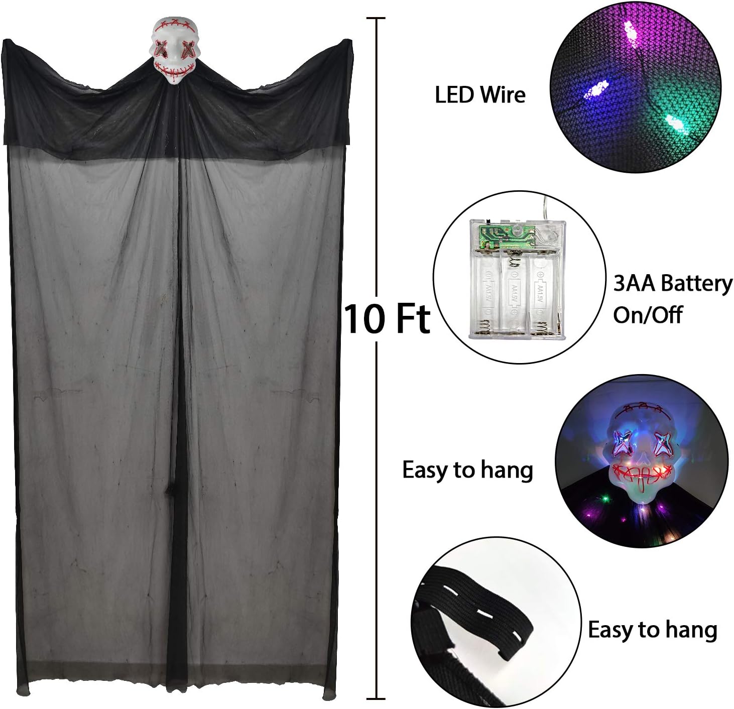 TURNMEON Halloween Decorations Outdoor 10 Ft Hanging Lighted Glowing Ghost Tree Decorations, 80 LEDs Scary Ghosts Spooky Props Indoor Outdoor Patio, Garden, Gate, Yard, Halloween Decorations: Toys & Games