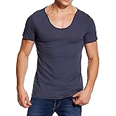 V Neck T Shirts Mens Scoop Neck Short Sleeve Slim Fit Basic Tee Casual Top