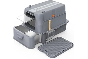 Wooaidagg Enclosed Stainless Steel Cat Litter Box with Odor Control, Modular Design with Drawer and Flip Door, Easy to Clean and Wash,Non-Stick Interior,Extra Large Size Fits All Cats(Dark Grey)