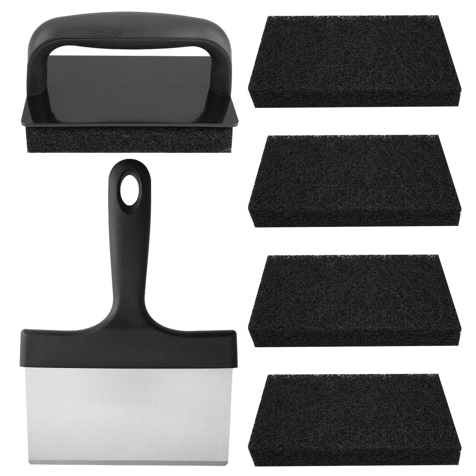 7pcs Griddle Cleaning Kit, Reusable Flat Top Grill Cleaning Kit with Grill Stone, Griddle Scraper & Griddle Brush, Easy Cleaning on Hot or Cold Surfaces(COLOUR:Black)