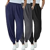Sweetyweee 3 Pack Women's Plus Size Yoga Joggers Lounge High Waisted Pants Comfy Loose Workout Sweatpants with Pockets