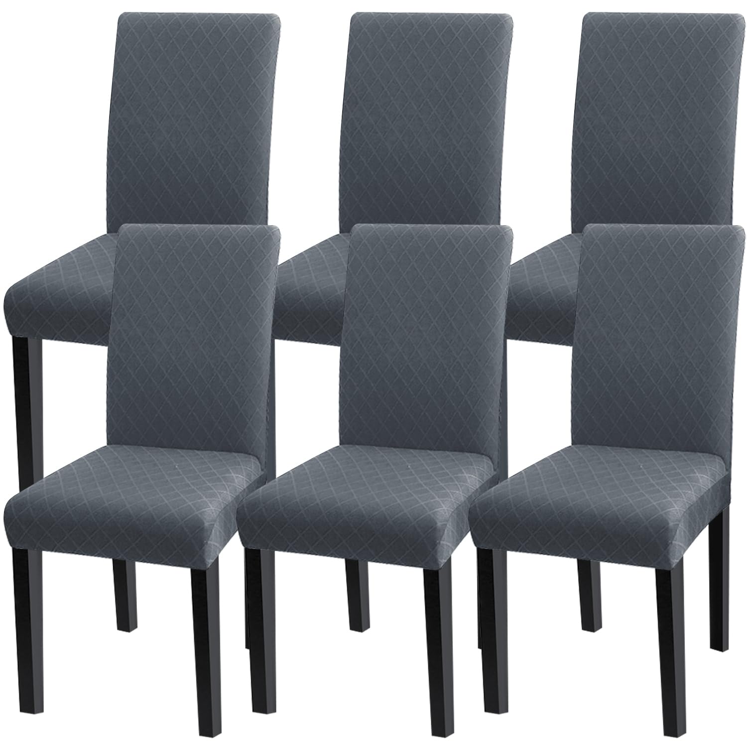 Fuloon Dining Chair Cover, Jacquard Elastic Armless Chair Cover Detachable Washable Chair Slipcover (Set of 6, Grey)