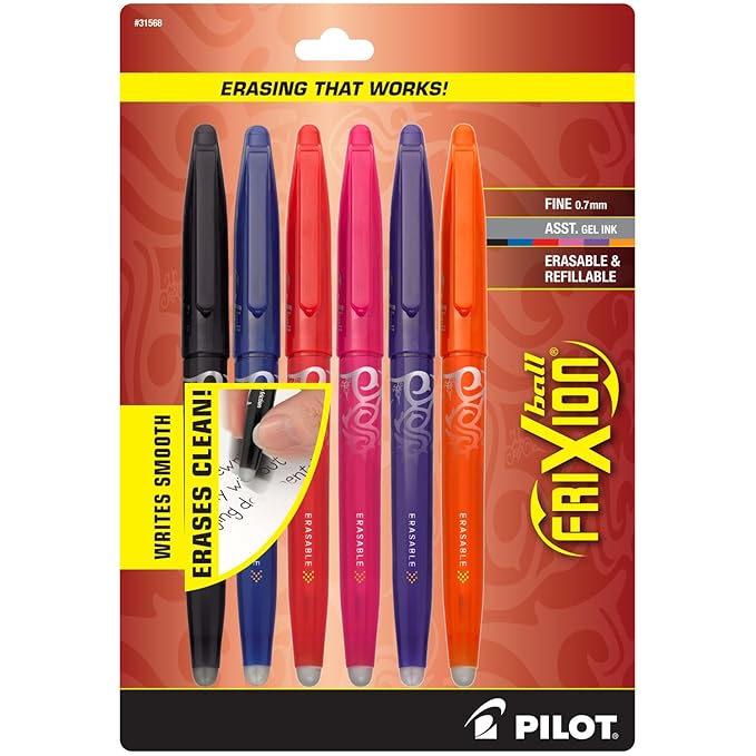 Pilot FriXion Ball Erasable Gel Pens, Fine Point, Assorted Colors 6