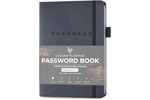Legend Planner Password Book with Alphabetical tabs. Internet Address Keeper Logbook. Journal for Website Logins, Medium 5.3x7.7" (Mystic Gray)