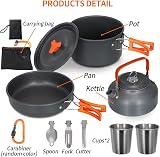 Lixada Camping Cookware Kit 10 Piece Nonstick Set Pot Pan Cups Fork Spoon Kettle view 9