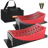 OULEME RV Leveling Blocks, Camper Leveler System 2 Packs for Dual Axle Tandem Wheel Travel Trailer, Include 2 Curved Leveler Ramp, 2 Chock, 2 Rubber Mat, 1 T Bubble Level, 1 Carry Bag
