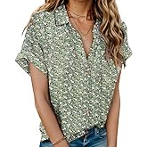 HOTOUCH Linen Shirts for Women Button Down Short Sleeve Tops Cotton Blouses Collared Button-up Beach Vacation Outfits