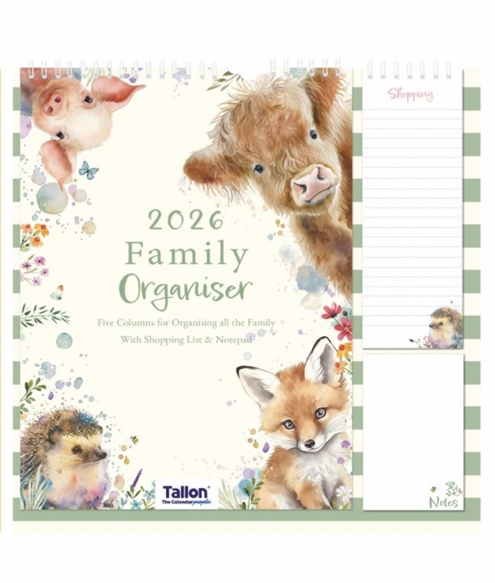 2026 Family Organiser Calendar 5 Column Memo Pad & Shopping List (Animals)