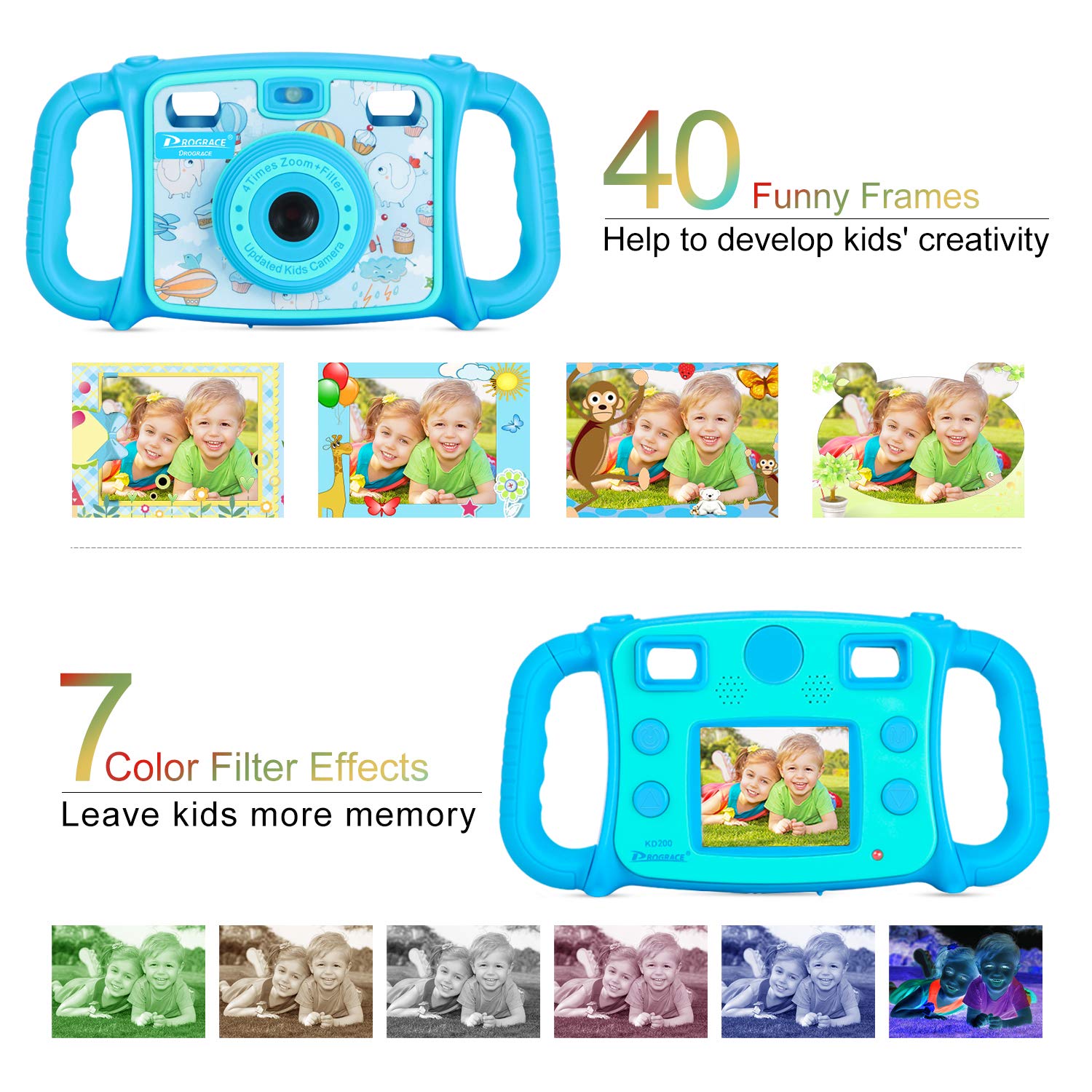 Drograce KD200 Kids Camera Creative Camera 1080P HD Video Recorder Digital Action Camera Camcorder for Boys Girls Gifts 2.0\