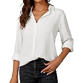 YAMANMAN Womens Button Down Shirt Long Sleeve Classic Collared Tops Work Office Casual Chiffon Blouse