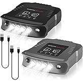 VIHOSE 2 Pcs LED Clip on Cap Lights, Christmas USB Rechargeable Cap Flashlight Clip, Waterproof Ultra Bright Hat Battery Powered on Headlamp for Hats Fishing Hunting Camping Hiking(Black, Gray)