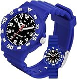 SOCICO Childrens Analog Watch, Waterproof Time Teaching Watch for Boys & Girls, Soft Comfort Band, Easy to Read Dial, Durable Learning Wristwatch for Kids, Great for School (Blue - Black face)