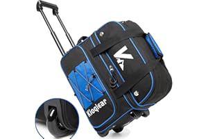 Kioqiear Double Roller 2 Ball Bowling Bag with Large Separate Shoe Compartment and Oversized Accessory Pocket, 36" Extendable Handle.
