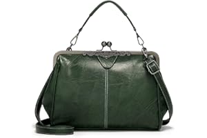 YOUNXSL Women Retro Hollow Oil Wax PU Leather Handbag Multiple Collocations Handbags Kiss Lock Messenger Bag