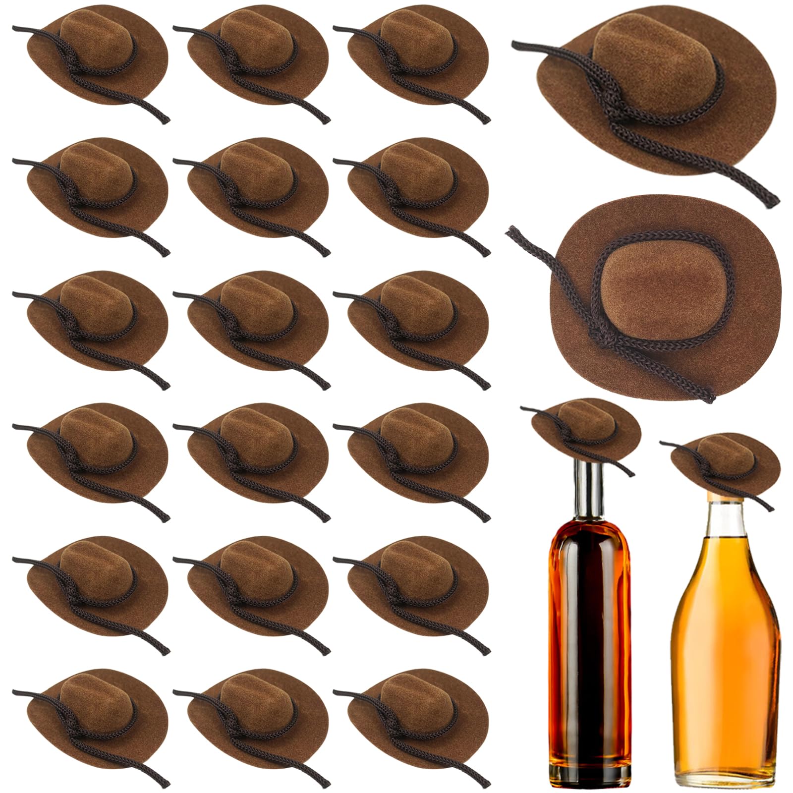 Photo 1 of IAXSEE 20 Pieces Mini Flocked Cowboy Hat, Cute Miniature Tiny Western Cowgirl Doll Hats for Party Decoration (Brown)