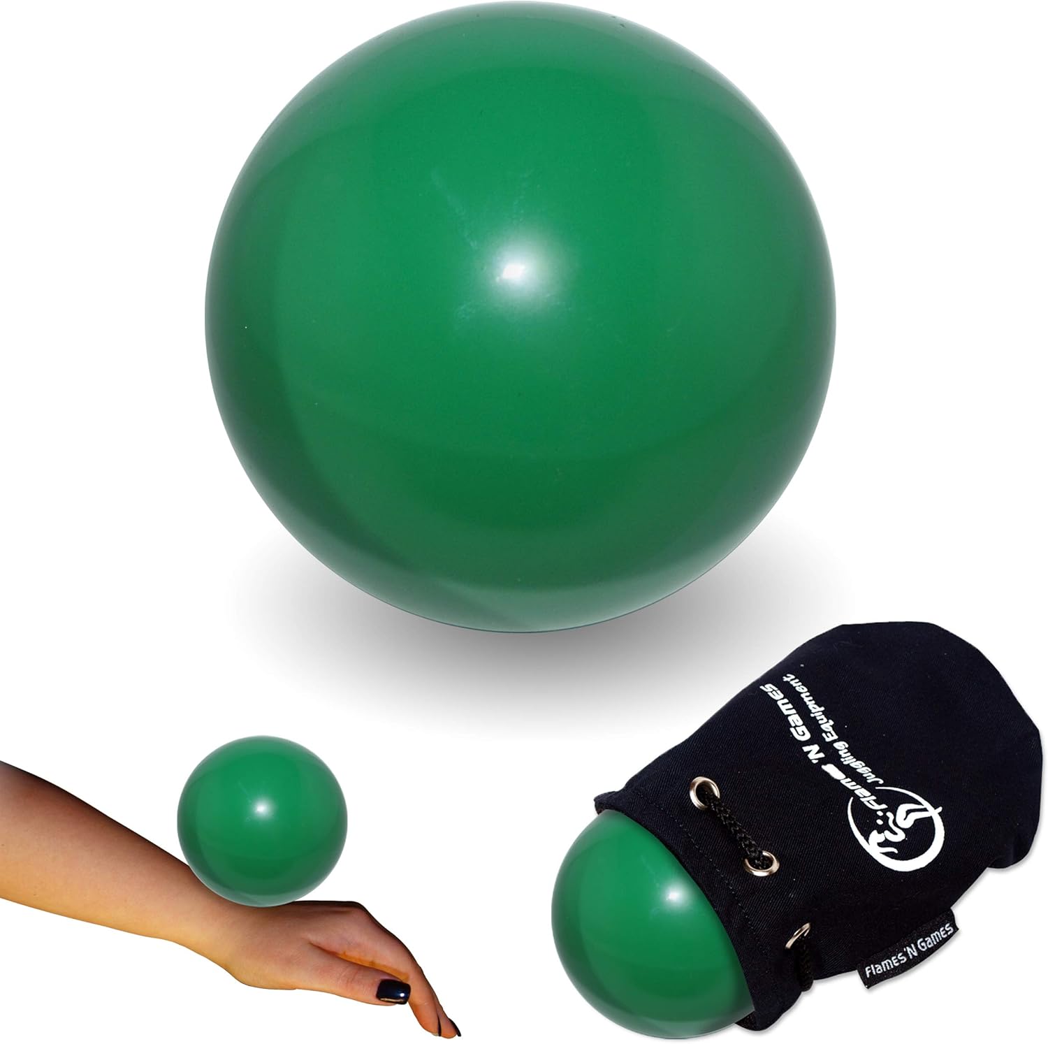 Flames ‘N Games Juggle Dream Practice Contact Juggling Ball 100mm (Green) Fleece Lined Pouch