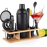 OBALY Bartender Kit 11-Piece Cocktail Shaker-Muddler for Cocktails 25oz Boston Shaker-Bar Accessories with Stylish Bamboo Stand Mix Drink Shaker kit Perfect Martini kit with Cocktail Recipes Booklet