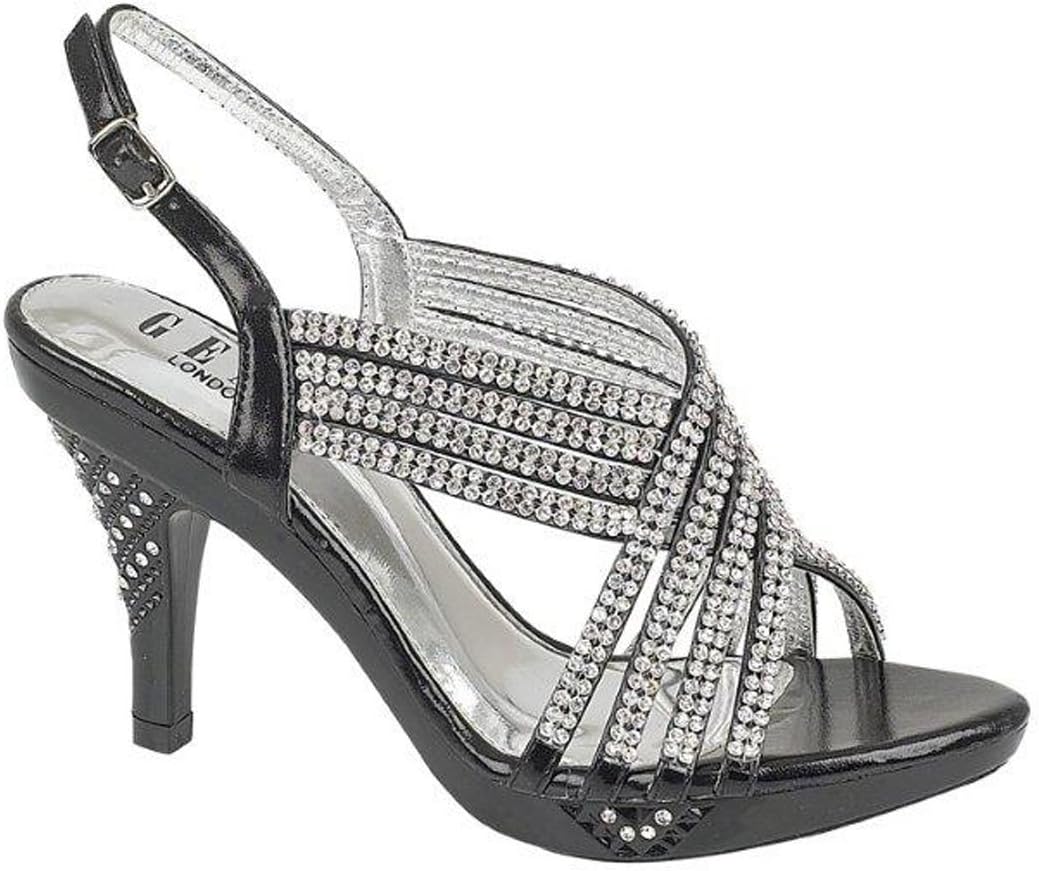 Chic Feet Womens Party Diamante Evening Wedding Bridal Prom Mid Heel Sandals