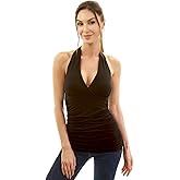AmélieBoutik Women Halter V Neck Crossover Empire Waist Ruched Sides Sleeveless Blouse Top