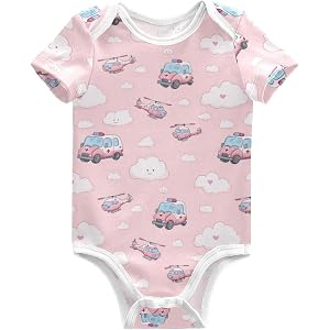 Plaaee Baby Unisex Cotton Bodysuits Ambulance Car and Helicopter Short Sleeve Romper Jumpsuit Outfit 3-24M