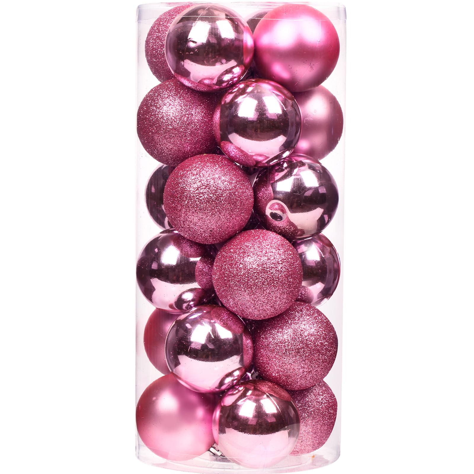 Emopeak 24Pcs Pink Christmas Ornaments for Tree Decor, 2.36Inch Christmas Balls Ornaments, Shatterproof Xmas Hanging Baubles for Holiday Wedding Party Decoration